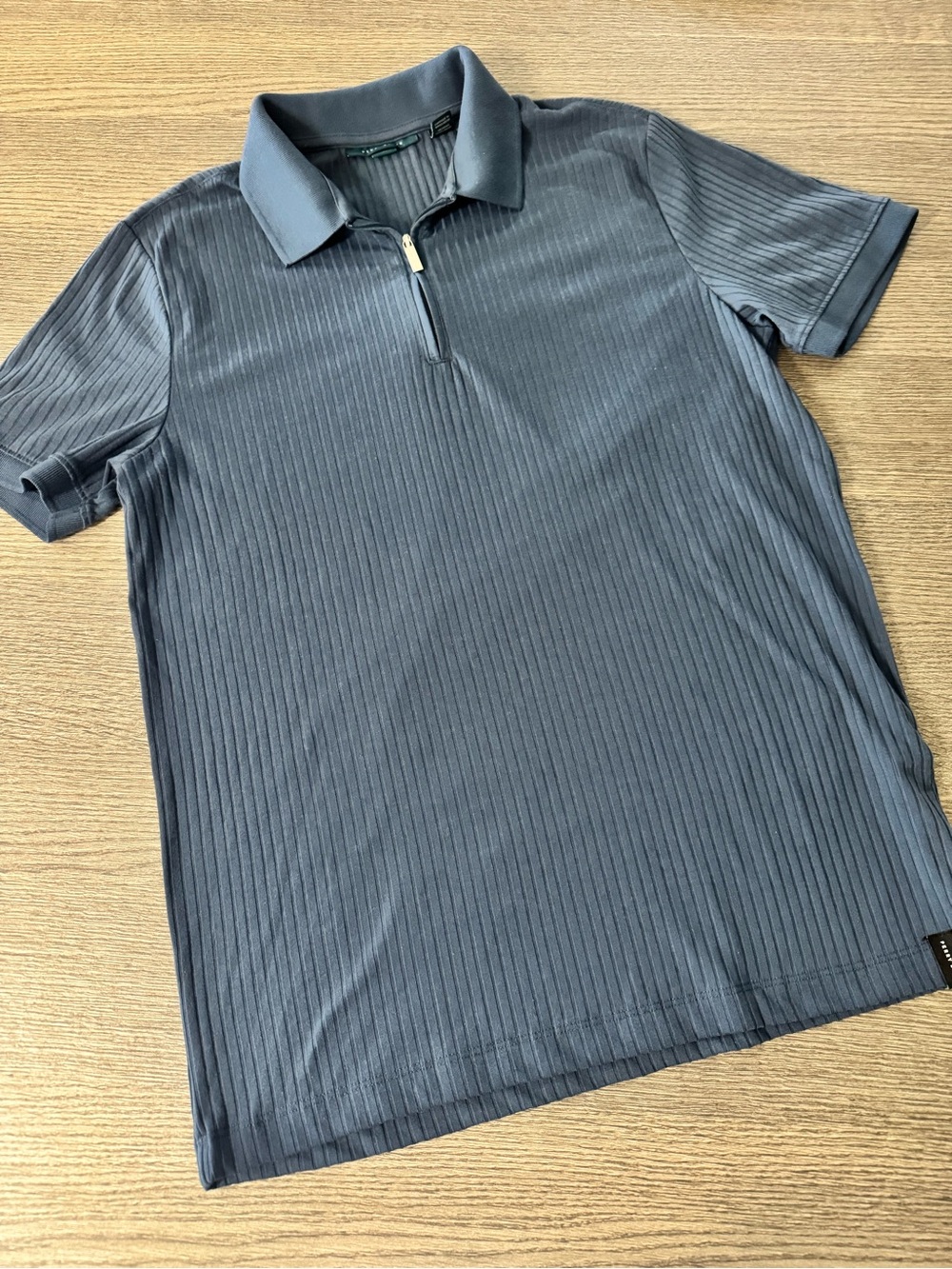 Perry Ellis Men's Ribbed Knit Polo Shirt Stretch Dutch Blue Size S 1/4 Zip
